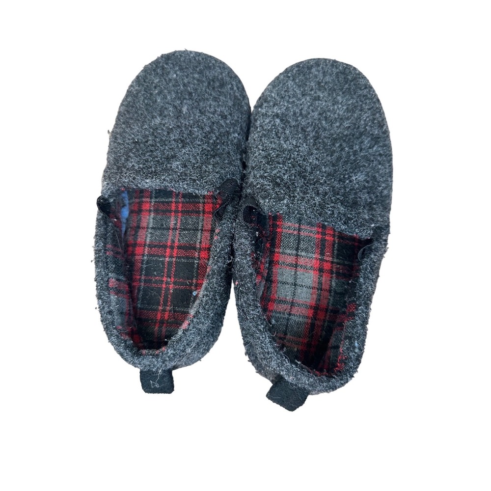 Slipper Loafers Kids Size M 2/3 Charcoal Grey Plaid Lined Cabin Core